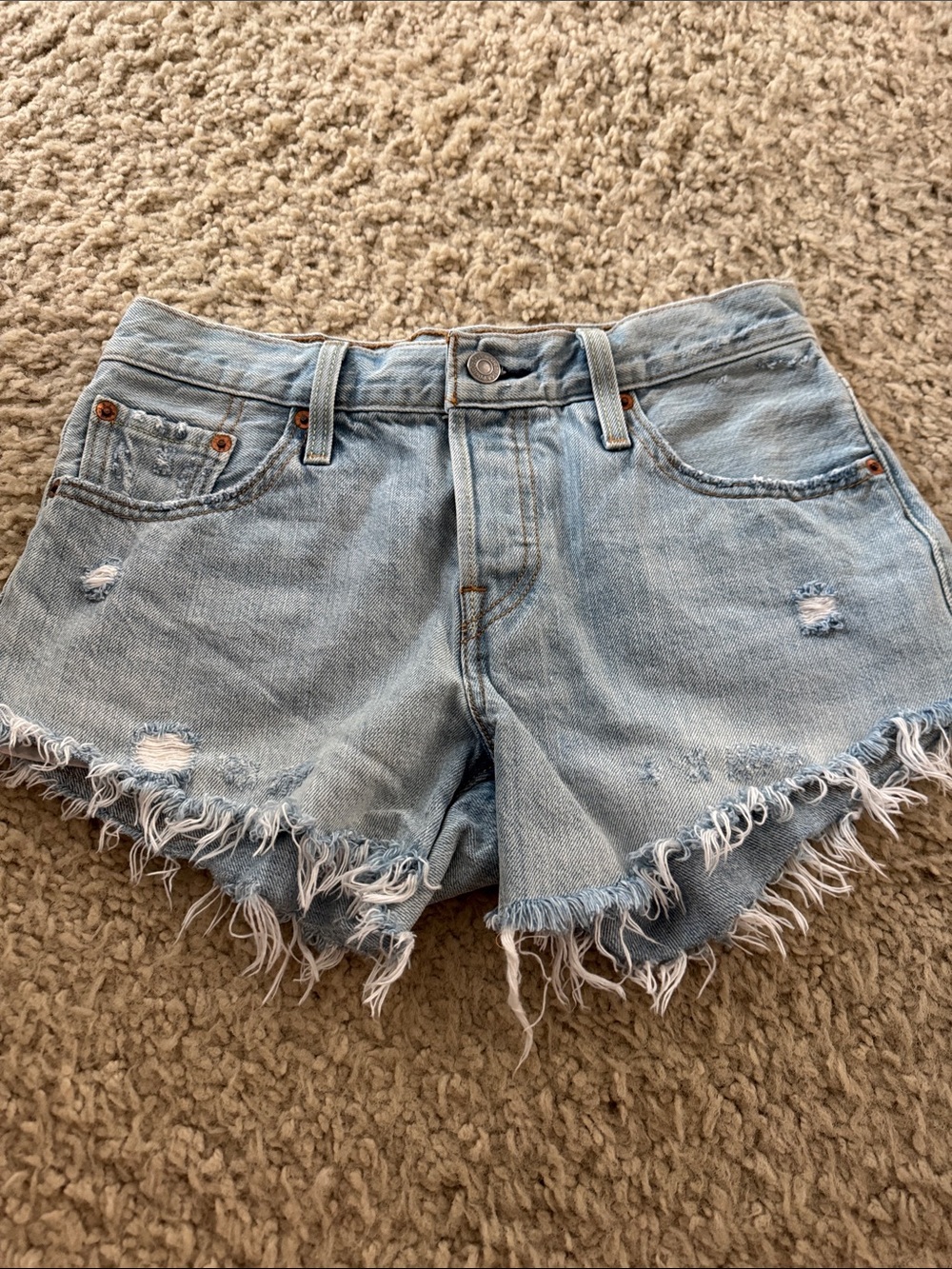 Levi's Light Blue Distressed Denim Cutoff Shorts